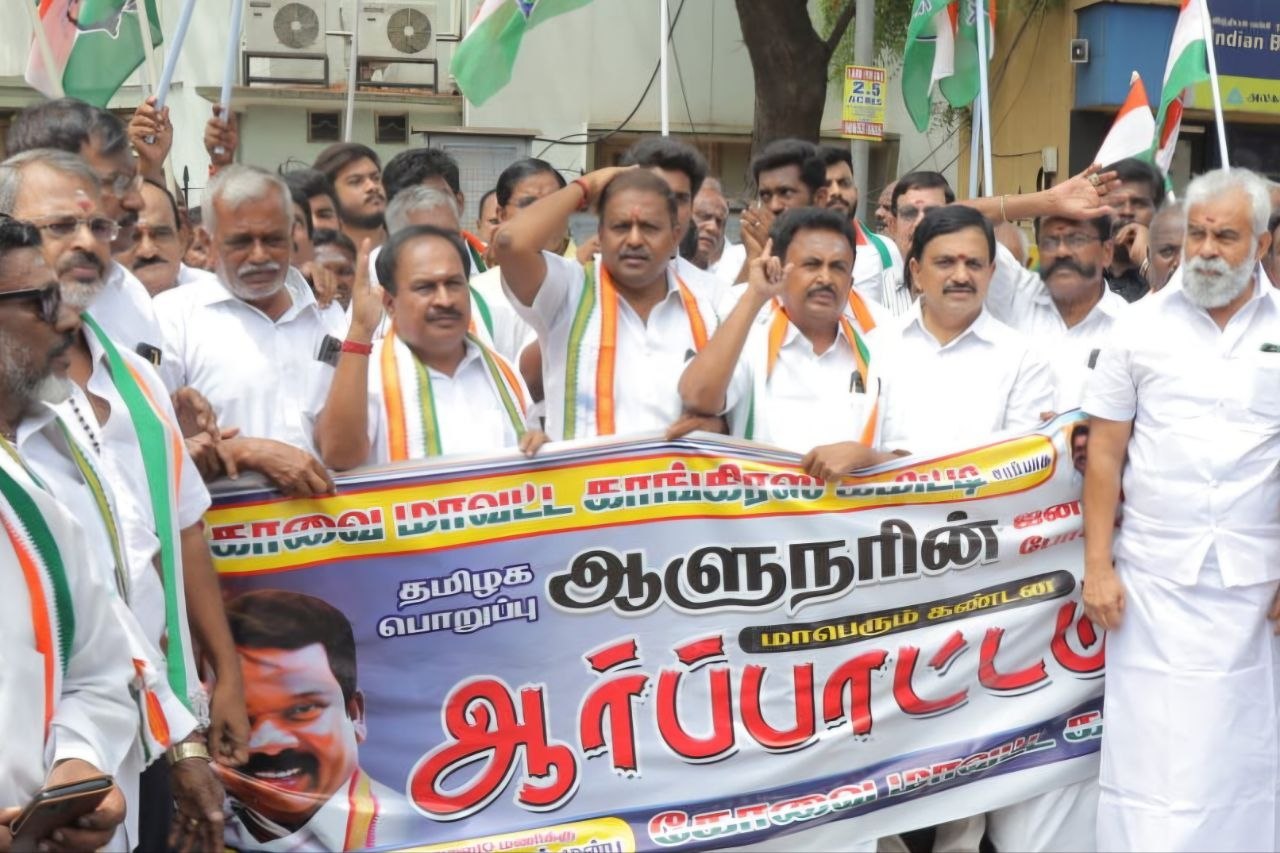 In Support of TVK, Congress Protests Against BJP and Governor in Coimbatore